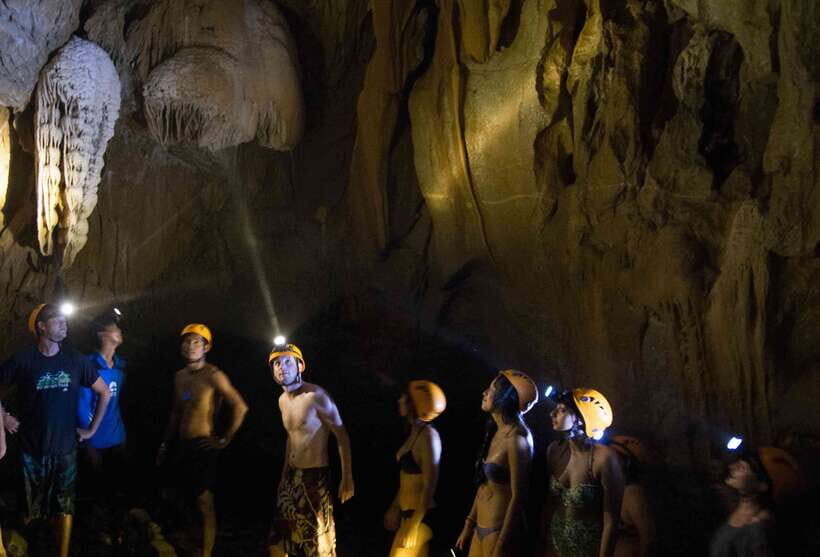 Vang Vieng: Tham Nangfar and Tham Nam Day Tour with Kayaking - Tham Nangfar Angel Cave: stalactites, photo moments, and odd-looking animals